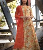 ORANGE BLOCK PRINT DRESS WITH DUPATTA