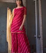MAROON LEHERIYA KURTA WITH PALAZZO DUPATTA SET