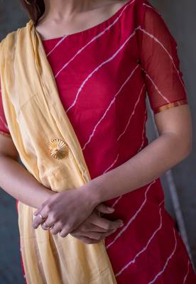 MAROON LEHERIYA KURTA WITH PALAZZO DUPATTA SET 4