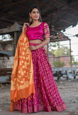 magenta woven art silk bandhani readymade lehenga cholis 1