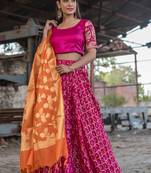 magenta woven art silk bandhani readymade lehenga cholis