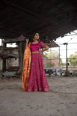 magenta woven art silk bandhani readymade lehenga cholis 3