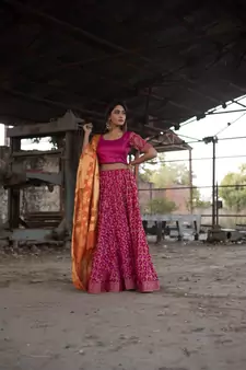 magenta woven art silk bandhani readymade lehenga cholis