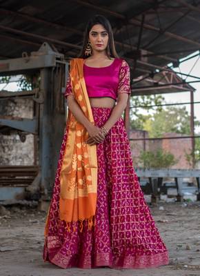 magenta woven art silk bandhani readymade lehenga cholis 4