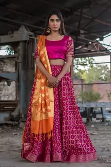 magenta woven art silk bandhani readymade lehenga cholis