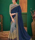 Violet embroidered silk saree with blouse