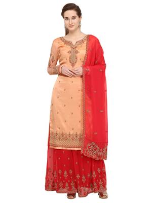 Peach embroidered satin salwar 1
