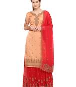 Peach embroidered satin salwar