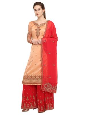Peach embroidered satin salwar 2
