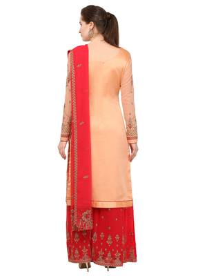 Peach embroidered satin salwar 3