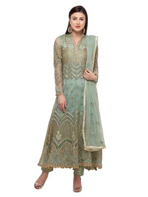 Teal embroidered net salwar 1