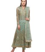 Teal embroidered net salwar