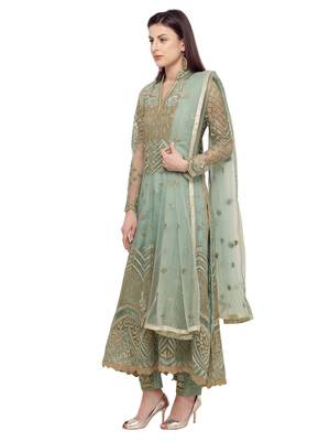 Teal embroidered net salwar 2
