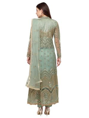 Teal embroidered net salwar 3
