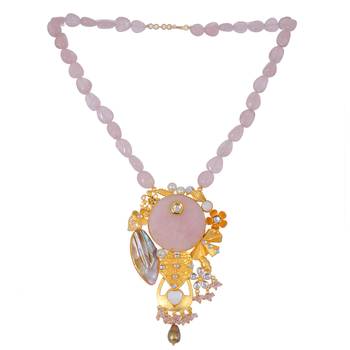 Designer Rose Quartz Necklace With Smart Look Pendant 2