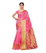 Pink woven chanderi silk saree with blouse