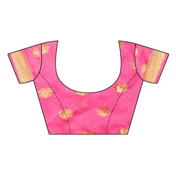 Pink woven chanderi silk saree with blouse 5