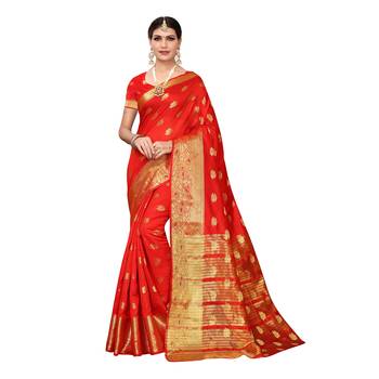 Red woven chanderi silk saree with blouse 1