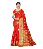 Red woven chanderi silk saree with blouse
