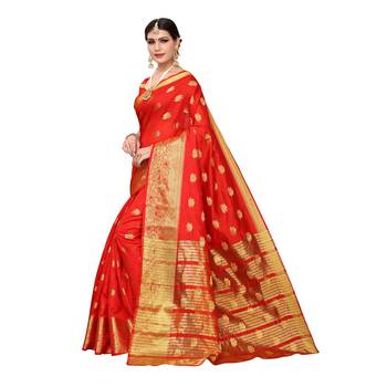 Red woven chanderi silk saree with blouse 2