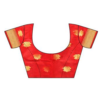 Red woven chanderi silk saree with blouse 5