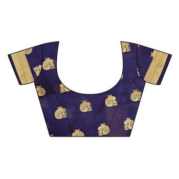 Navy blue woven chanderi silk saree with blouse 5