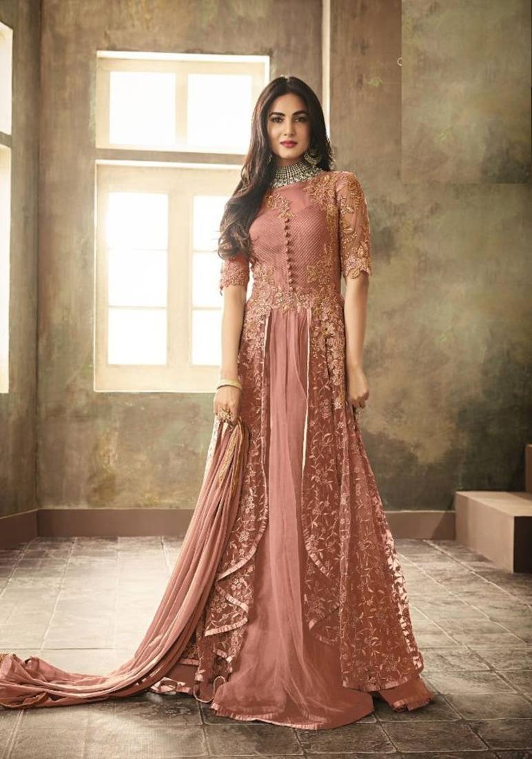 Orange Embroidered Net Salwar