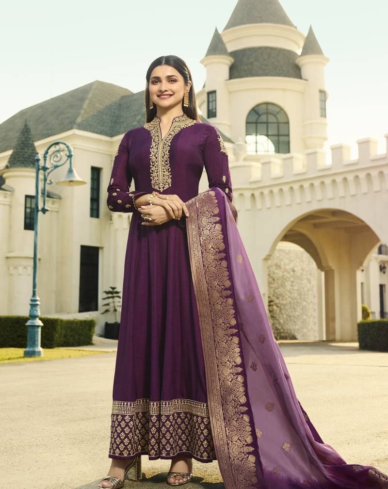 Purple Embroidered Silk Blend Salwar