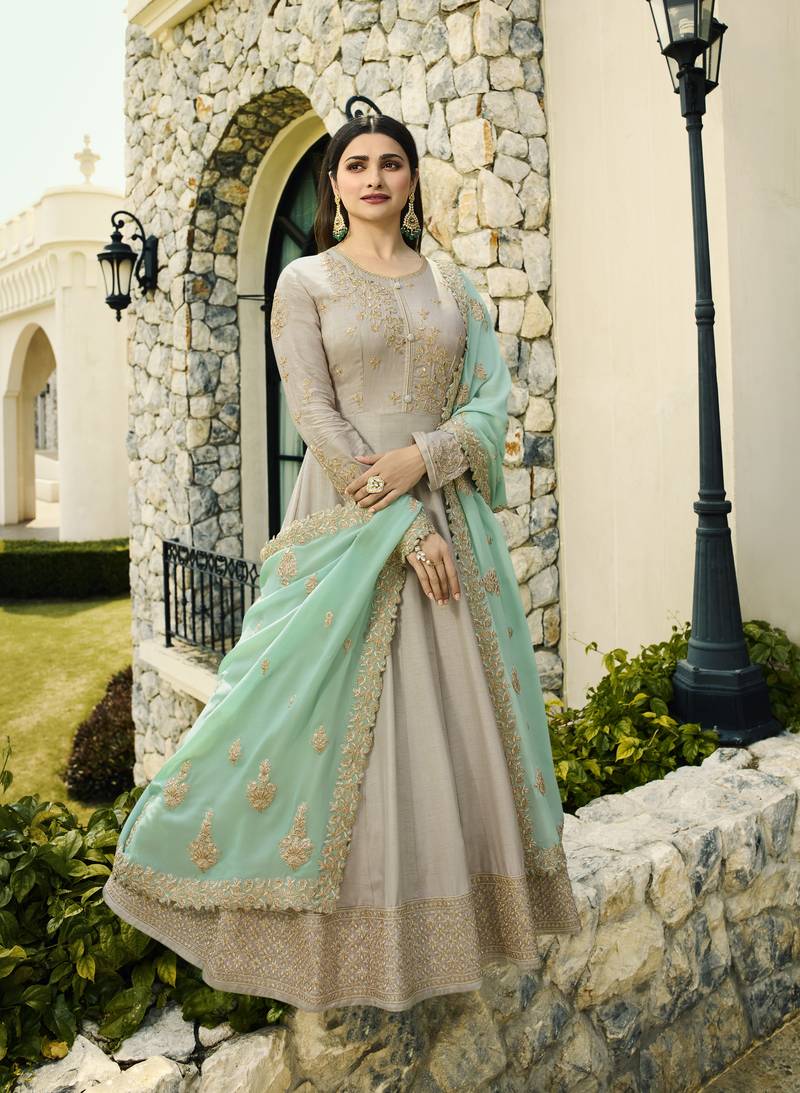 Grey Embroidered Georgette Salwar
