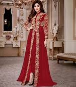 Red Embroidered Georgette Salwar