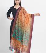 Orange Printed Chanderi Silk Dupatta