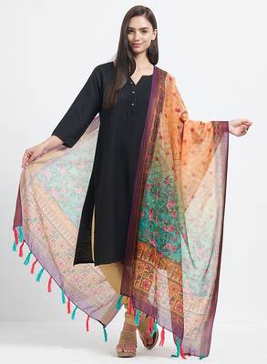 Orange Printed Chanderi Silk Dupatta 3