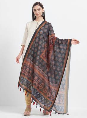 Black Printed Chanderi Silk Dupatta 1