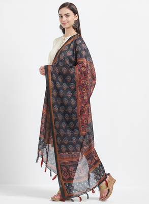 Black Printed Chanderi Silk Dupatta 2