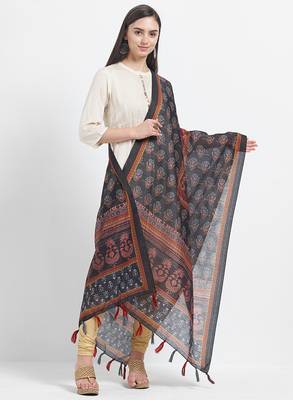 Black Printed Chanderi Silk Dupatta 3