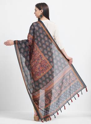 Black Printed Chanderi Silk Dupatta 4