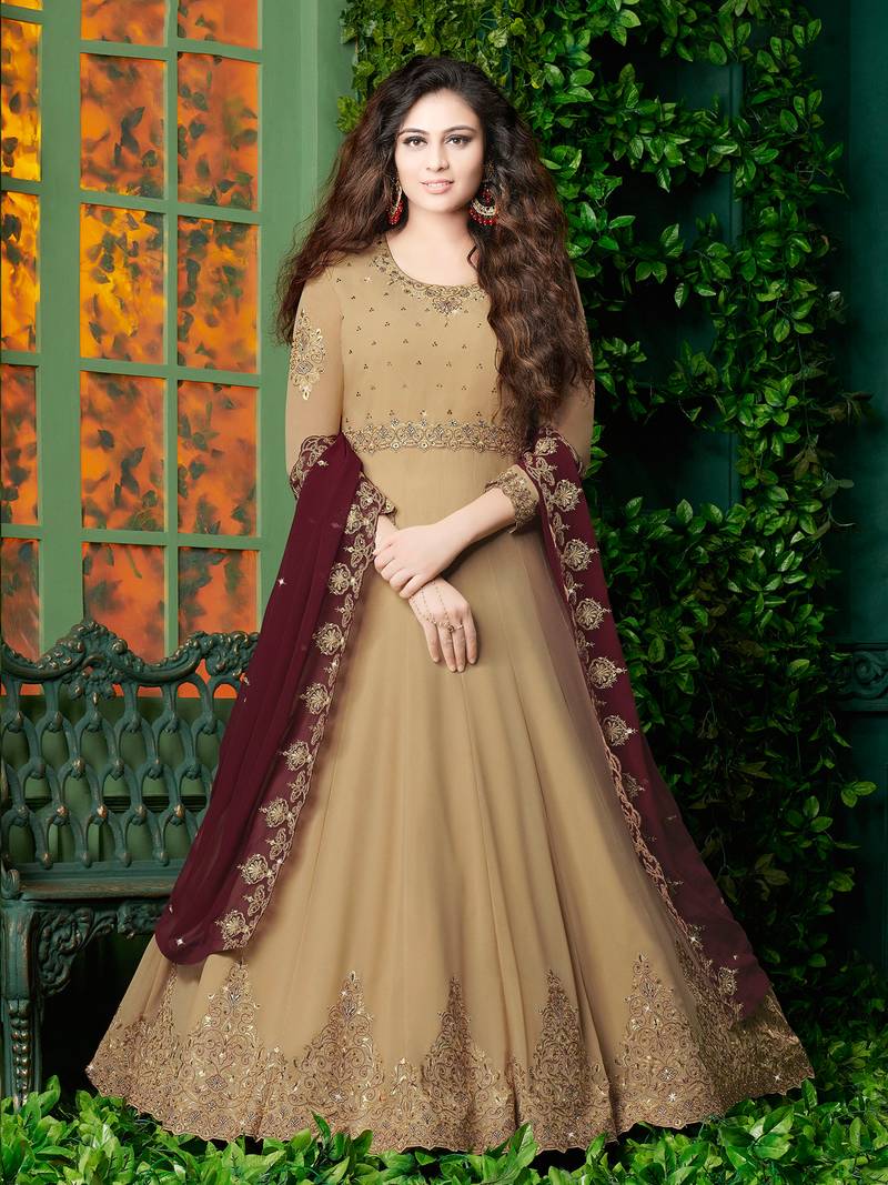 Beige Embroidered Georgette Salwar