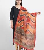 Orange Printed Chanderi Silk Dupatta