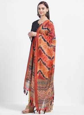 Orange Printed Chanderi Silk Dupatta 2