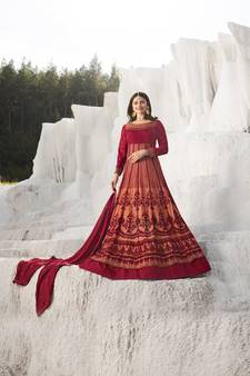 Maroon Embroidered Net Salwar