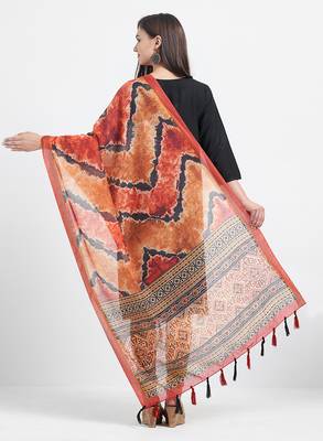 Orange Printed Chanderi Silk Dupatta 4