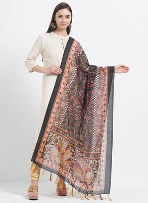 Black Printed Chanderi Silk Dupatta 1
