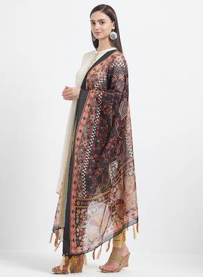 Black Printed Chanderi Silk Dupatta 2