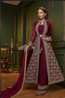 Maroon Embroidered Georgette Salwar