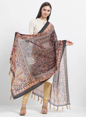 Black Printed Chanderi Silk Dupatta 3