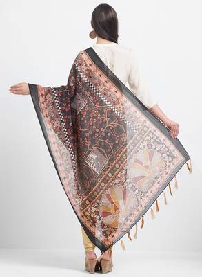 Black Printed Chanderi Silk Dupatta 4