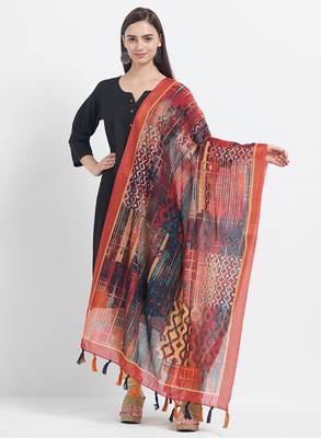 Red Printed Chanderi Silk Dupatta 1