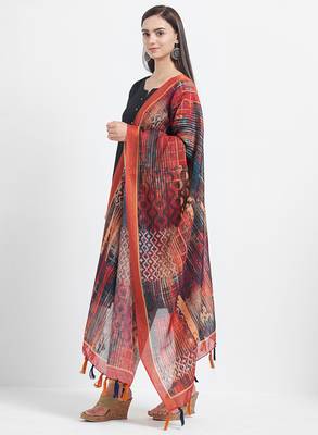 Red Printed Chanderi Silk Dupatta 2