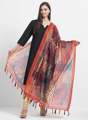 Red Printed Chanderi Silk Dupatta 3
