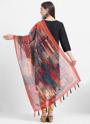 Red Printed Chanderi Silk Dupatta 4